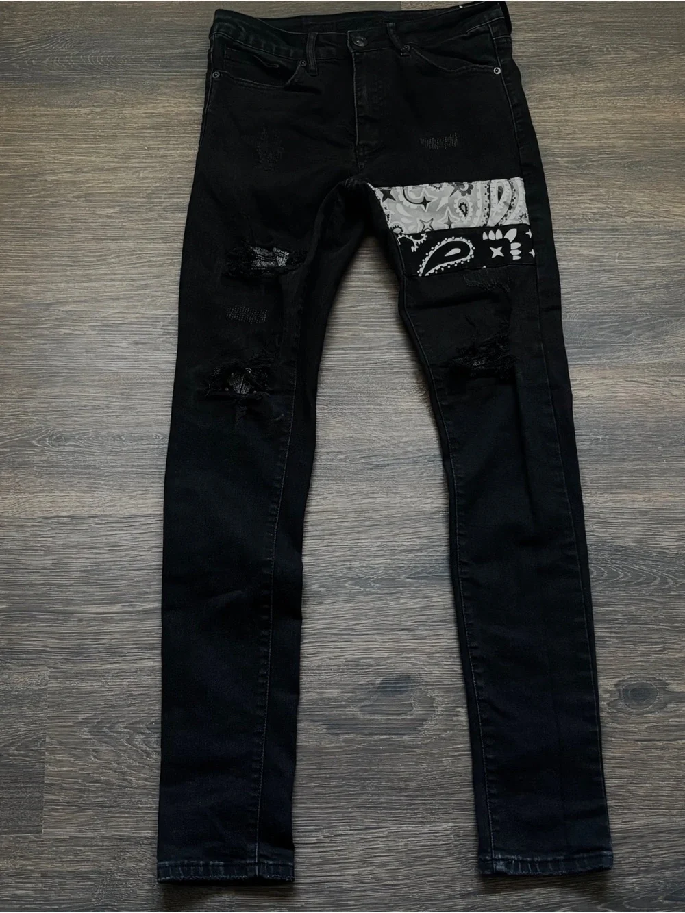 Black ripped Jeans with Bandana Patch